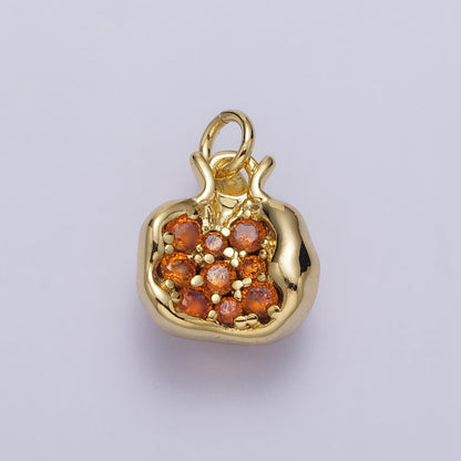 16K Gold Filled Fruit Pomegranate Vermilion Micro Paved CZ Mini Charm in Gold &amp; Silver | AC-268 AC-269