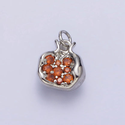 16K Gold Filled Fruit Pomegranate Vermilion Micro Paved CZ Mini Charm in Gold &amp; Silver | AC-268 AC-269