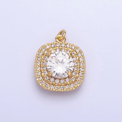 16K Gold Filled Square Micro Paved Round Clear CZ Add-On Charm in Gold &amp; Silver | AC389 AC390