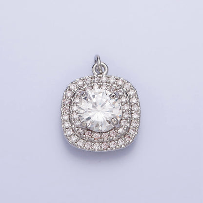 16K Gold Filled Square Micro Paved Round Clear CZ Add-On Charm in Gold &amp; Silver | AC389 AC390