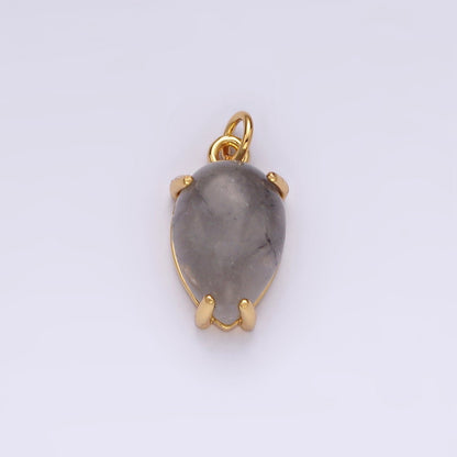 14K Gold Filled 16.5mm Teardrop Grey Agate Gemstone Charm | AC786
