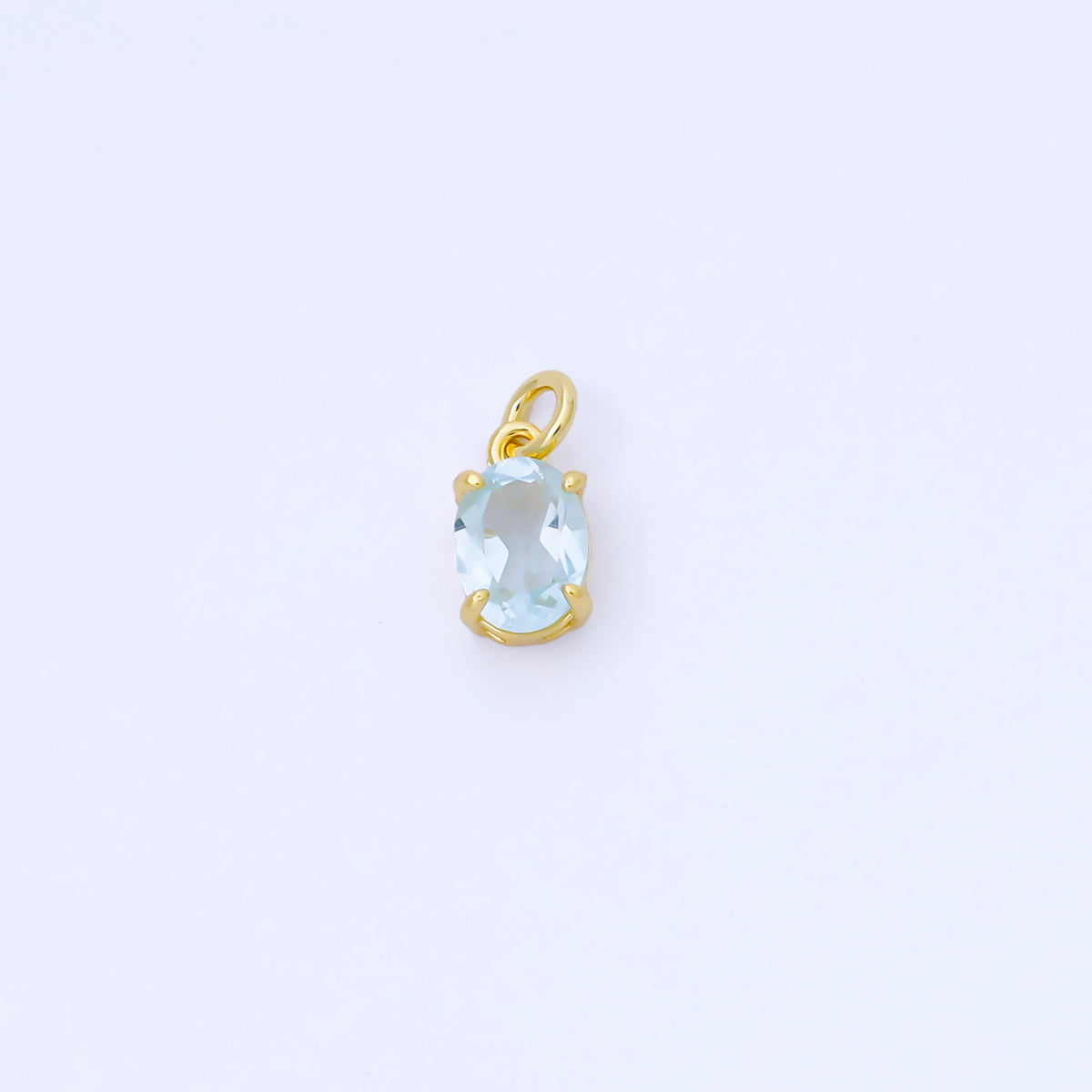 14K Gold Filled Baby Blue CZ Oval Minimalist Add-On Charm | AC841