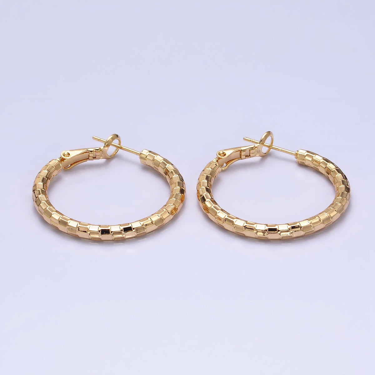 16K Gold Filled 30mm Multifaceted Textured Hinge Hoop Earrings in Gold &amp; Silver | AD1211 AD1212