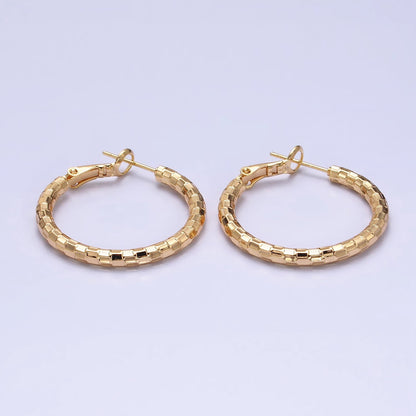 16K Gold Filled 30mm Multifaceted Textured Hinge Hoop Earrings in Gold &amp; Silver | AD1211 AD1212
