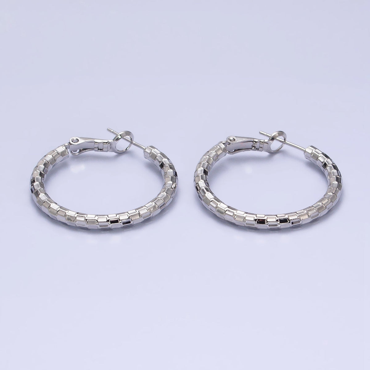 16K Gold Filled 30mm Multifaceted Textured Hinge Hoop Earrings in Gold &amp; Silver | AD1211 AD1212