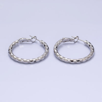 16K Gold Filled 30mm Multifaceted Textured Hinge Hoop Earrings in Gold &amp; Silver | AD1211 AD1212
