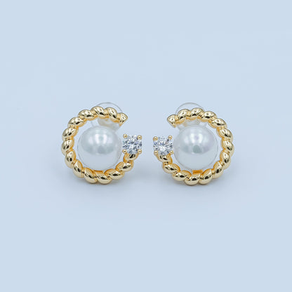 White Shell Pearl CZ Croissant C-Shaped Stud Earrings in Gold &amp; Silver | AD1359 AD1360