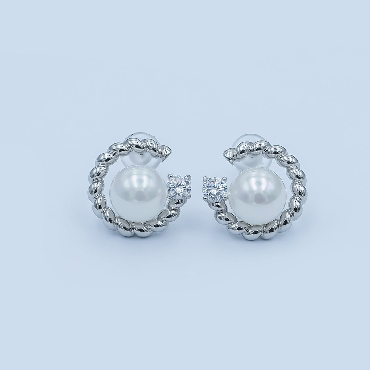 White Shell Pearl CZ Croissant C-Shaped Stud Earrings in Gold &amp; Silver | AD1359 AD1360
