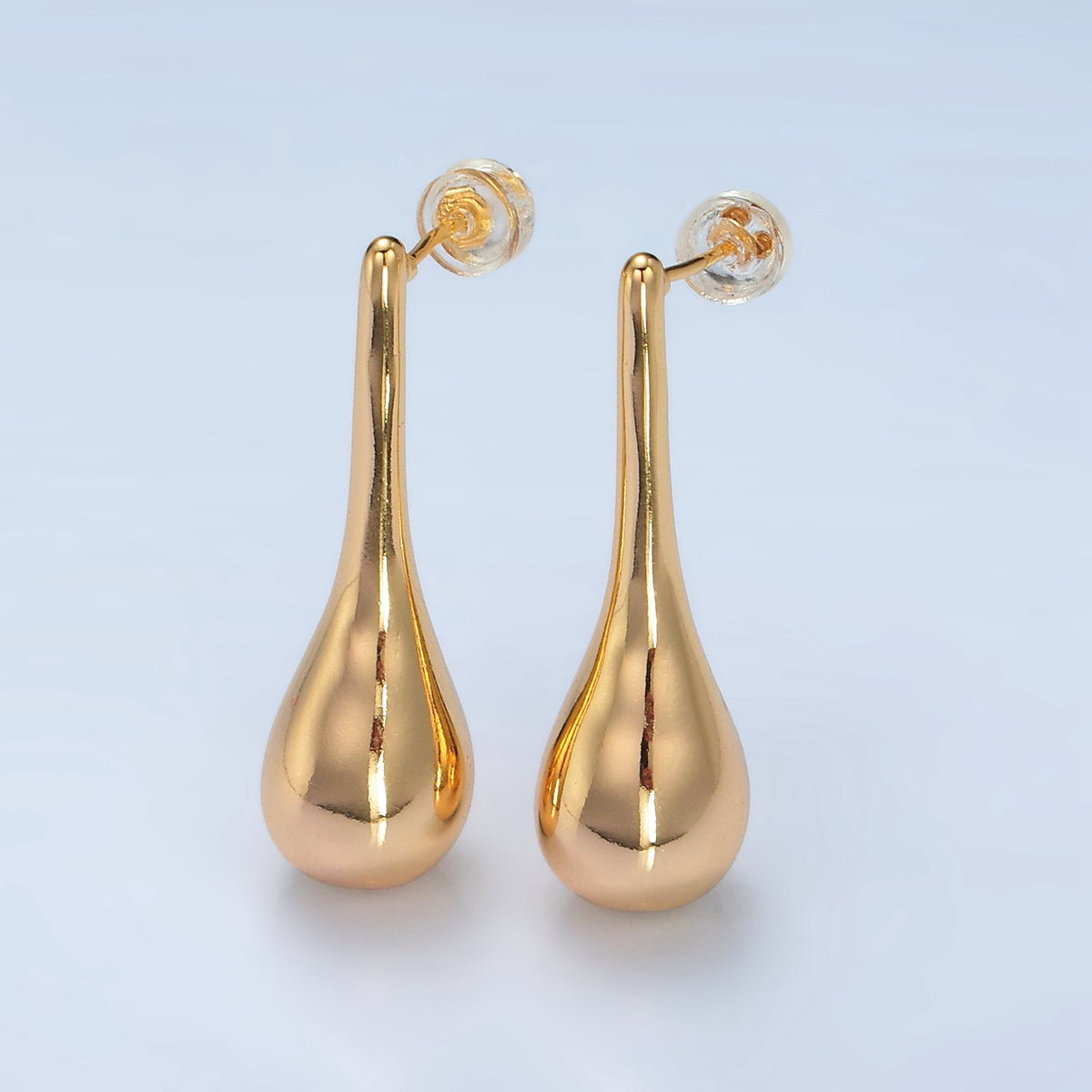 24K Gold Filled 34mm Teardrop Molten Drop Stud Earrings in Gold &amp; Silver | AD590 AD591