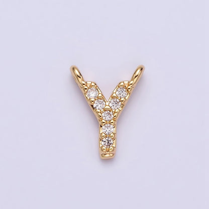 16K Gold Filled A-Z Initial Letter Micro Paved CZ Top Loop Personalized Connector | A-585-A-597