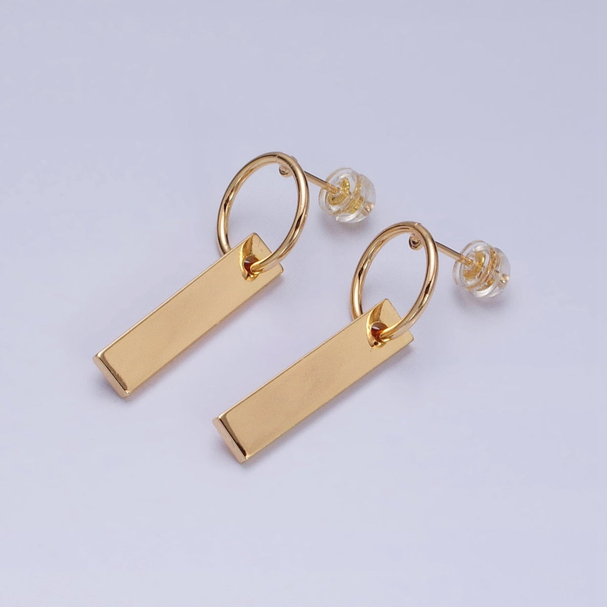 16K Gold Filled Bar Drop Open Round Geometric Stud Earrings in Gold &amp; Silver | AD824 AD825
