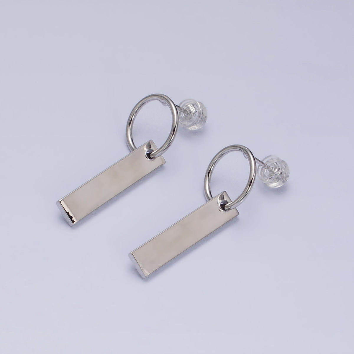 16K Gold Filled Bar Drop Open Round Geometric Stud Earrings in Gold &amp; Silver | AD824 AD825
