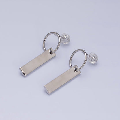16K Gold Filled Bar Drop Open Round Geometric Stud Earrings in Gold &amp; Silver | AD824 AD825