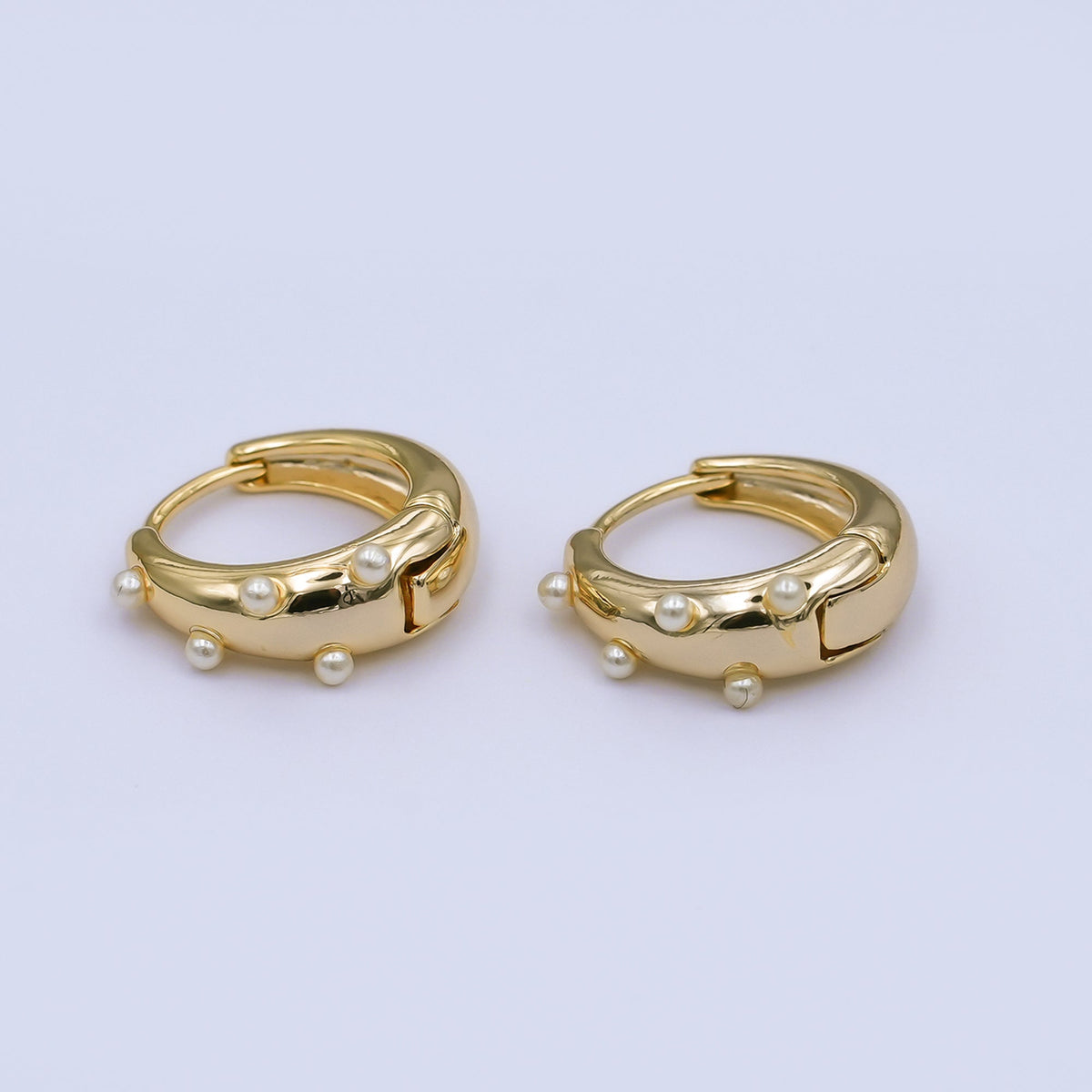 24K Gold Plated 14.5mm Shell Pearl Dotted Huggie Earrings in Gold &amp; Silver | AE423 AE628