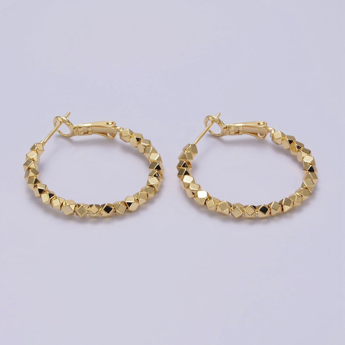 14K Gold Filled 30mm Geometric Bead Hinge Hoop Earrings | AE688