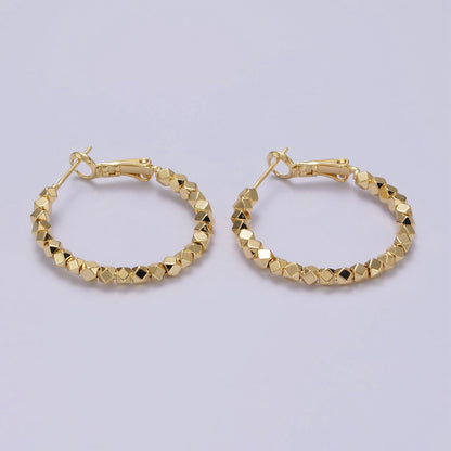14K Gold Filled 30mm Geometric Bead Hinge Hoop Earrings | AE688