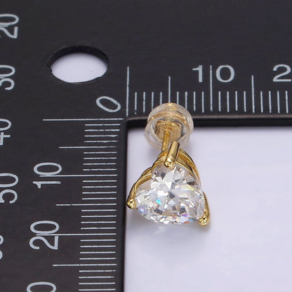 14K Gold Filled 6.5mm, 9mm Clear CZ Heart Bezel Stud Earrings | AE599 AE762