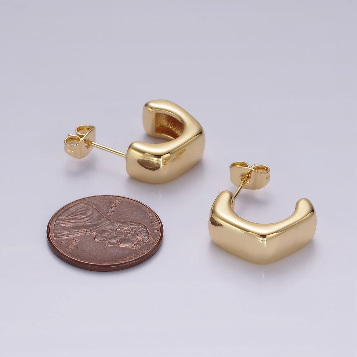 14K Gold Filled 15mm Hexagonal Modern Statement C-Shaped Hoop Kylie Earrings | AE950