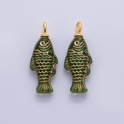 18K Gold Filled Green, Yellow, Red, Blue Gold-Scaled Acrylic Multidimensional 3D Fish Drop Charm | AF296 AF297 AF272