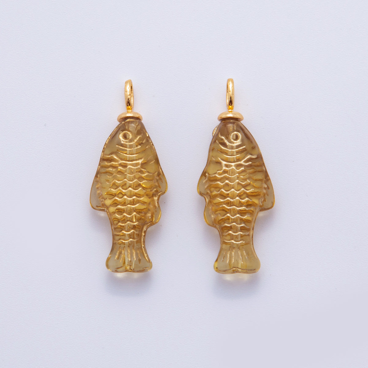 18K Gold Filled Green, Yellow, Red, Blue Gold-Scaled Acrylic Multidimensional 3D Fish Drop Charm | AF296 AF297 AF272
