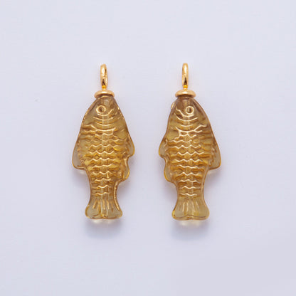 18K Gold Filled Green, Yellow, Red, Blue Gold-Scaled Acrylic Multidimensional 3D Fish Drop Charm | AF296 AF297 AF272