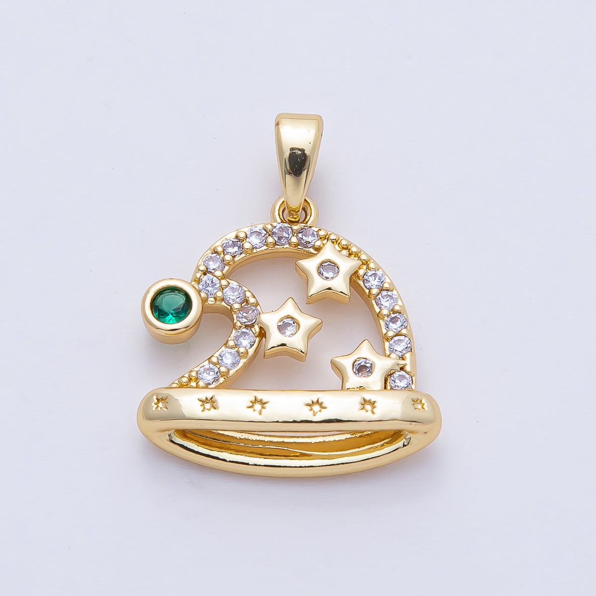 18K Gold Filled 17.5mm Green, Micro Paved CZ Starry Santa&