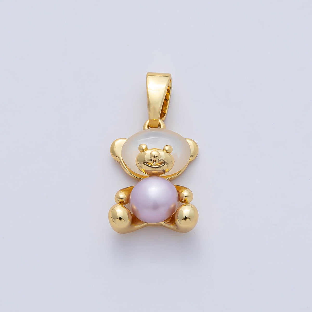 18K Gold Filled 13mm Pink, Purple Shell Pearl Teddy Bear Mini Pendant | AF1188