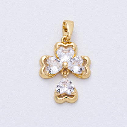 18K Gold Filled 20mm Clear CZ Clover Flower Religious Cross Drop Pendant | AF1216