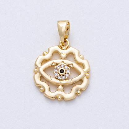 18K Gold Filled 16.8mm Evil Eye Open Geometric Micro Paved CZ Pendant | AF1222
