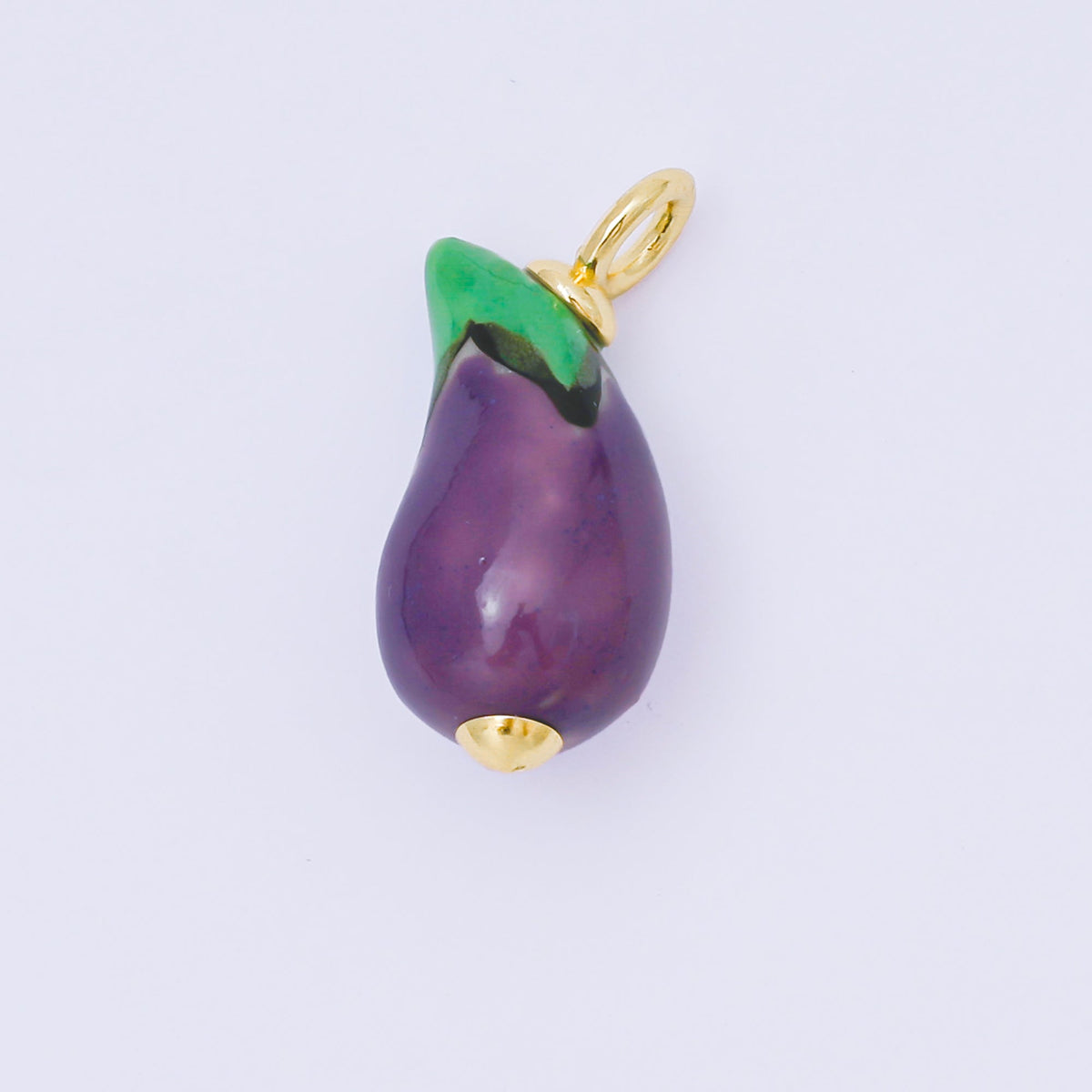 14K Gold Filled 25mm Eggplant Vegetable Nature Enamel 3D Multidimensional Ceramic Drop Pendant | AF1304