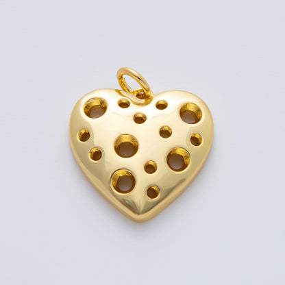 18K Gold Filled 15mm Open Dotted Cheese Heart Charm | AF1413