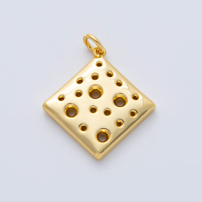 18K Gold Filled 20mm Dotted Slice of Cheese Rhombus Charm | AF1414