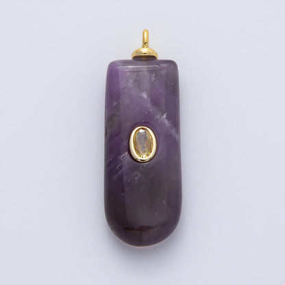 18K Gold Filled 35mm Yellow CZ Embedded Amethyst Tube Gemstone Charm | AF1445