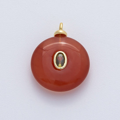 18K Gold Filled 23mm Green CZ Oval Embedded Red Agate Gemstone Charm | AF1451