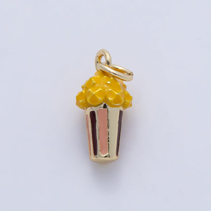 18K Gold Filled 15mm Popcorn Snack Enamel Multidimensional 3D Charm | AF1473