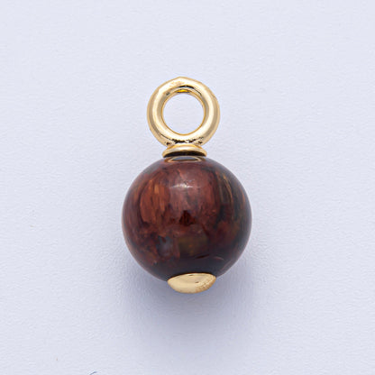 18K Gold Filled 23mm Tiger Eye Round Gemstone Drop Charm | AF1477