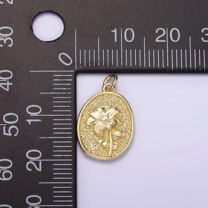 14K Gold Filled Narcissus December Birth Flower Hammered Stamped Personalized Double Sided Charm | AG243