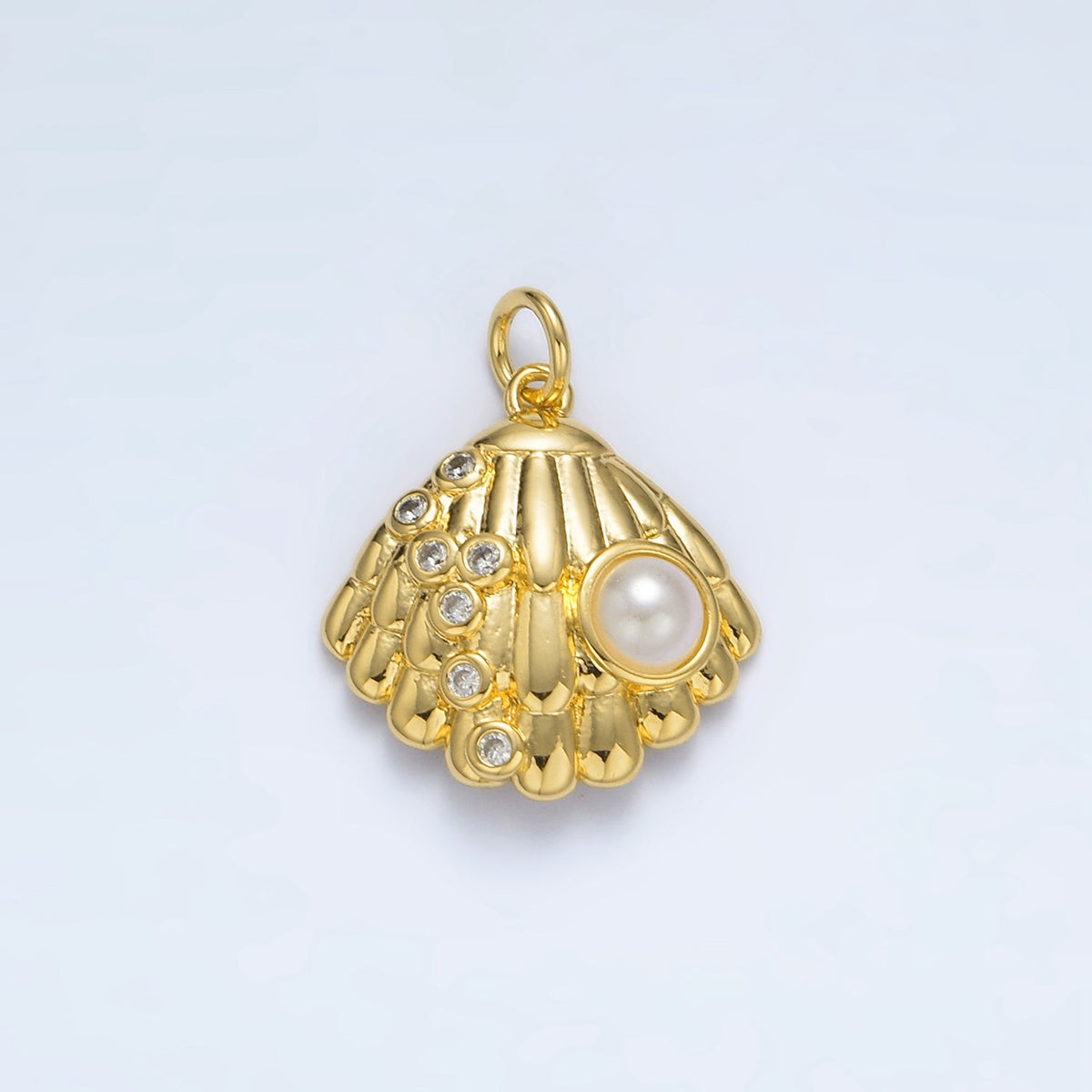 24K Gold Filled 19mm Shell Pearl CZ Dotted Clam Sea Shell Charm in Gold &amp; Silver | AG866
