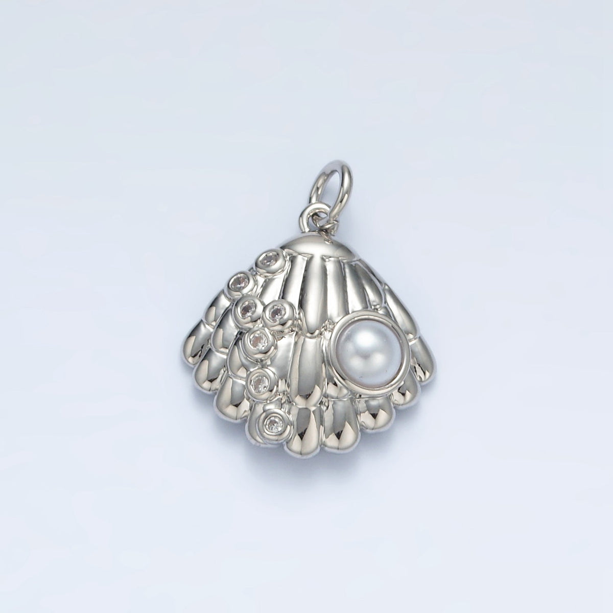 24K Gold Filled 19mm Shell Pearl CZ Dotted Clam Sea Shell Charm in Gold &amp; Silver | AG866