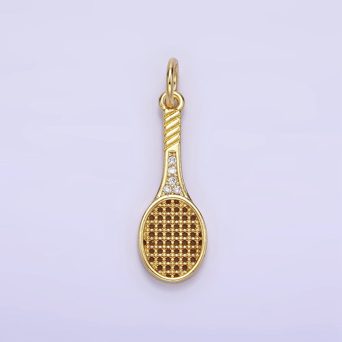 24K Gold Filled Micro Paved CZ Tennis Racket Charm in Gold &amp; Silver | AG888