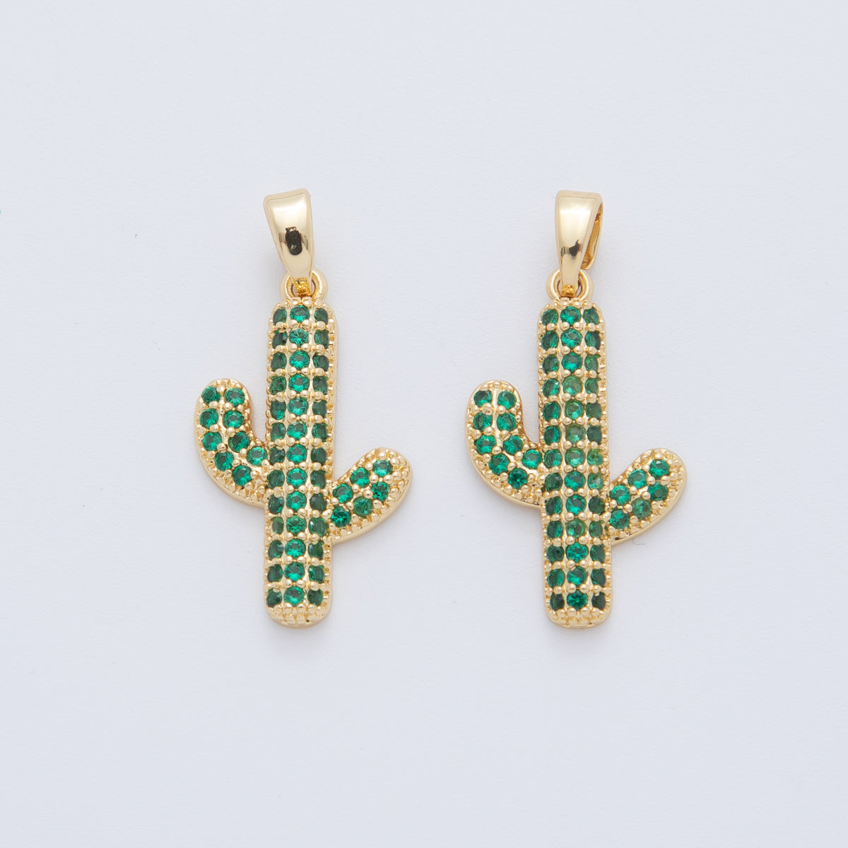18K Gold Filled Green Micro Paved CZ Cactus Plant Pendant | AH779