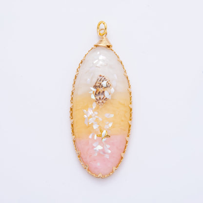 18K Gold Filled 55mm Sunset Sand Beach Gradient Resin Oval Charm | AH873