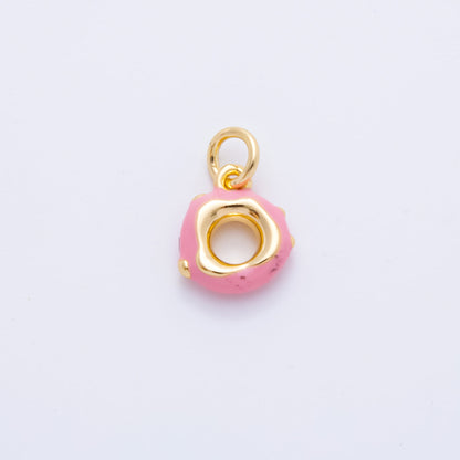 18K Gold Filled 14mm Pink Enamel Strawberry Donut 3D Multidimensional Charm | AH917