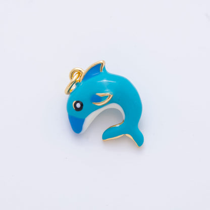 18K Gold Filled 21.5mm Blue Dolphin Fish 3D Multidimensional Charm | AH918
