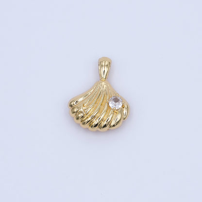 24K Gold Filled 17mm Clear CZ Scallop Sea Shell 3D Multidimensional Pendant in Gold &amp; Silver | AH459