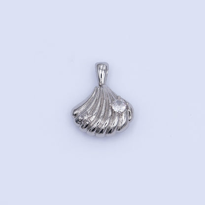 24K Gold Filled 17mm Clear CZ Scallop Sea Shell 3D Multidimensional Pendant in Gold &amp; Silver | AH459