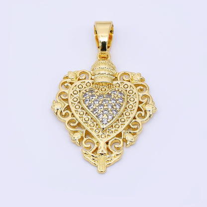 24K Gold Filled 26mm Micro Paved CZ Artisan Heart Pendant | AH542