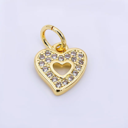 24K Gold Filled 11.5mm Micro Paved CZ Open Heart Mini Charm | AH560