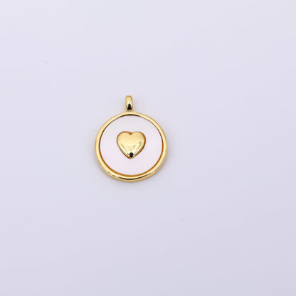 24K Gold Filled 20mm Heart Shell Pearl Round Mini Charm | AH566