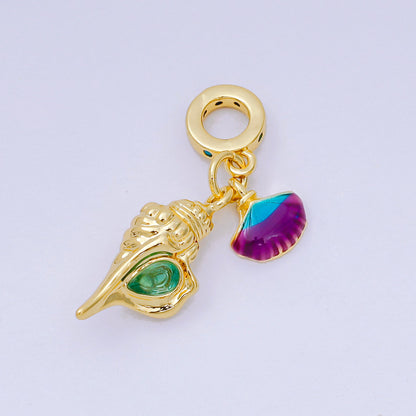 24K Gold Filled Clam Conch Sea Shell Multicolor Enamel Beach Rondelle Drop Charm | AH597